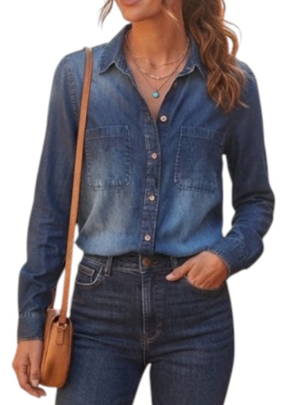 MERONA Blue Denim Button Down Jean Shirt Chest Pocket Small S Western Stampede